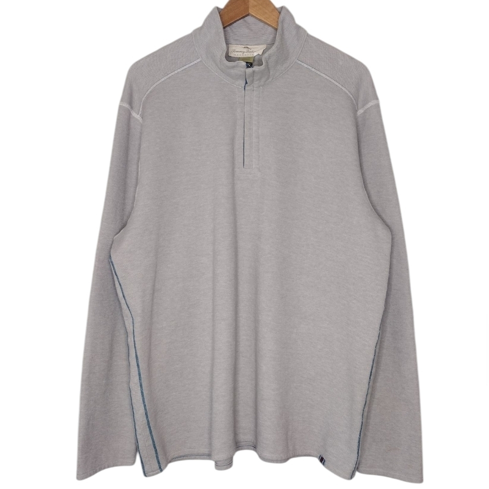 Tommy Bahama Light Gray Cotton Blend Quarter Zip-Up Long Sleeves Sweater Sz XL